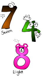 Seven is going to watch you learn your math facts along with Four and Eight!